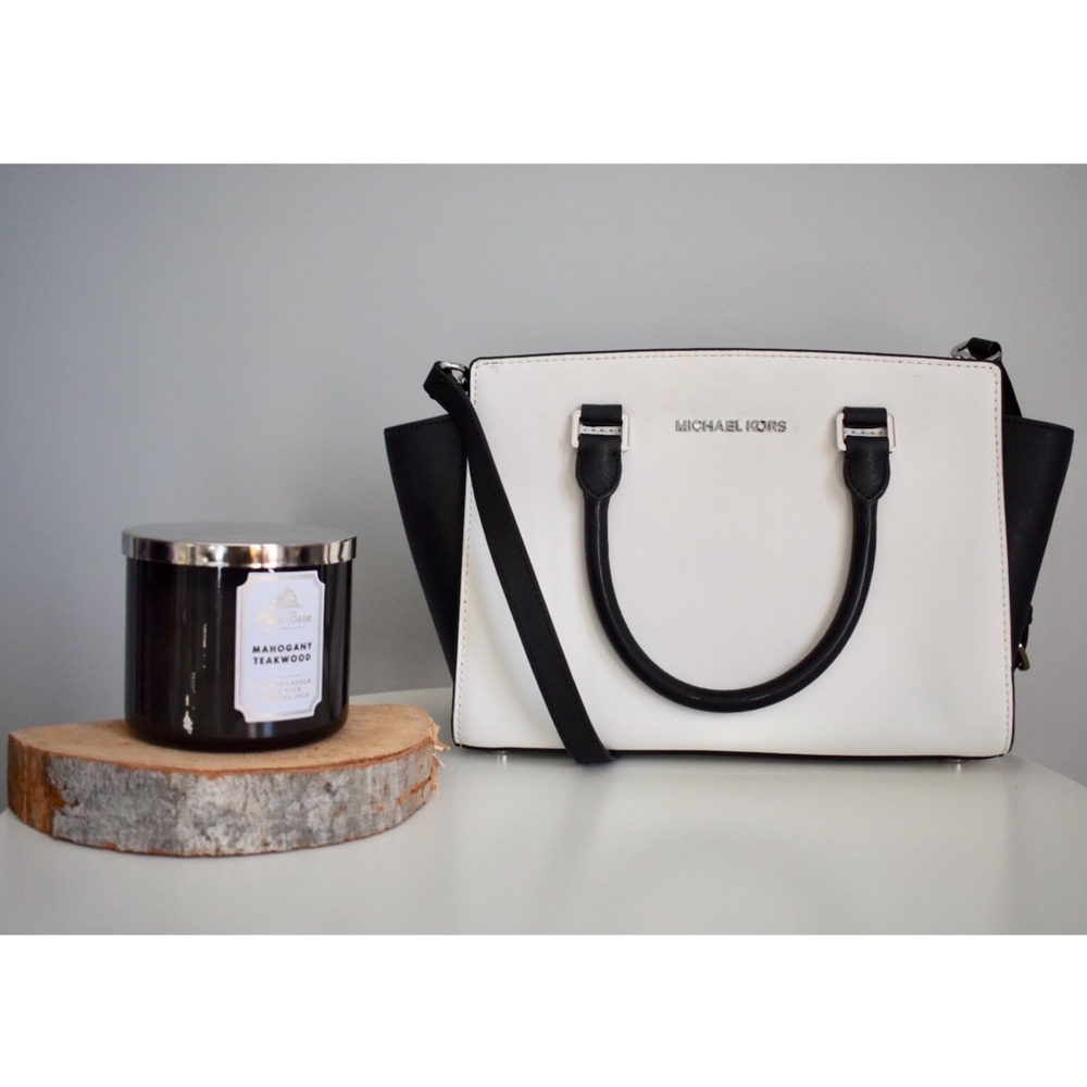 Michael Kors Selma Color Block White Black Bag